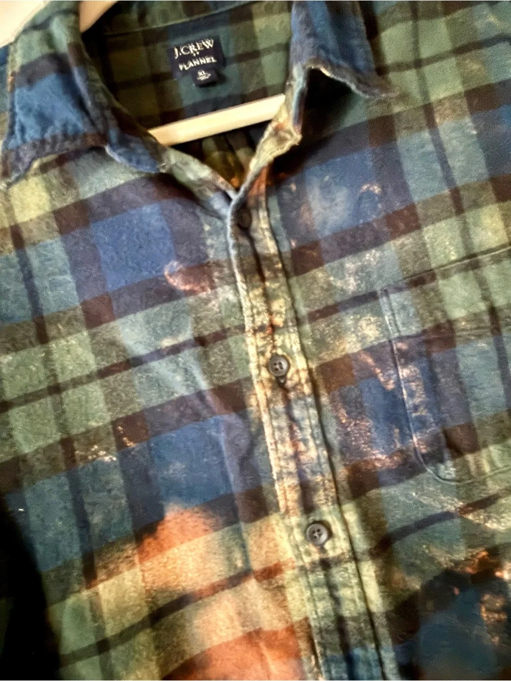 J.Crew Green & Blue Plaid Custom Dip-Dye Flannel 100% Cotton